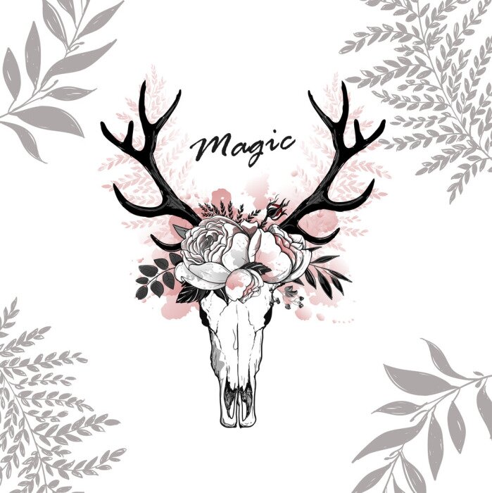 Poster  Cerf de corne magique floral