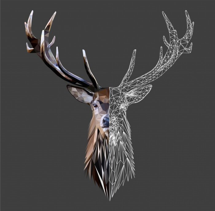 Poster  Cerf géométrique sur un fond noir