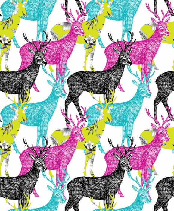 Poster  cerfs dessiné à la main fond transparent