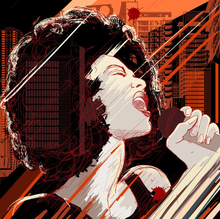 Poster  chanteuse de jazz sur le fond grunge