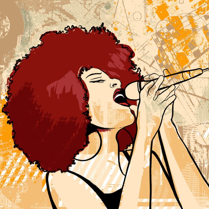 Poster  chanteuse de jazz sur le fond grunge