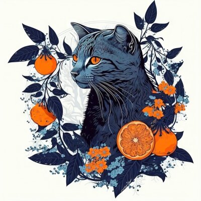 Poster  Chat et fruit orange