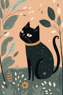 Poster  Chat noir dans le jardin