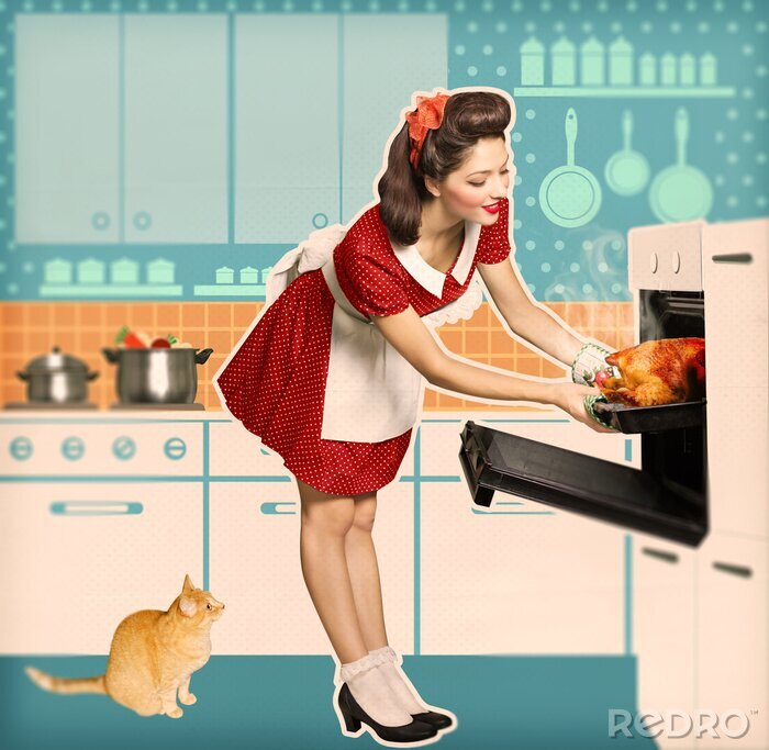 Poster  Chat roux dans la cuisine