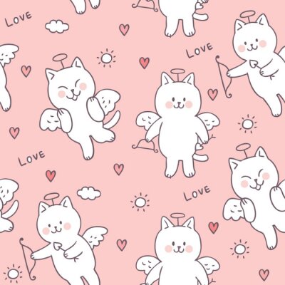 Papier peint à motif  Chats roses déguisés en cupidons