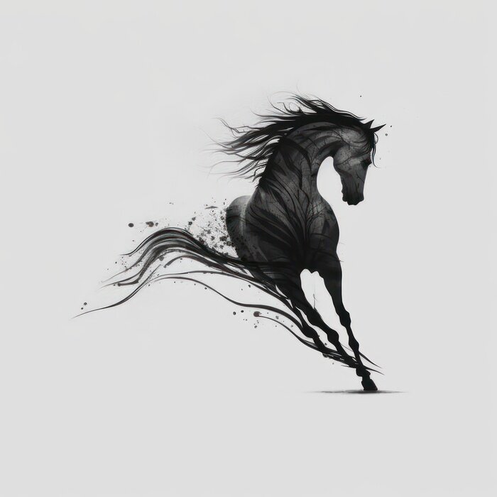 Poster  Cheval au galop noir