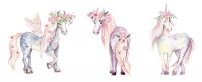 Poster  Cheval licorne et pégase décorés de fleurs