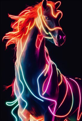 Poster  Cheval néon au galop