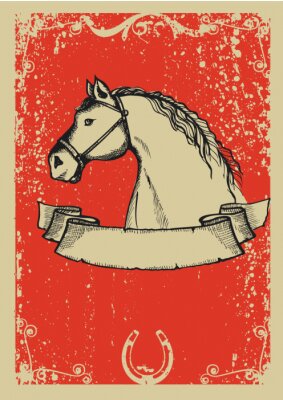 Poster  Cheval sur fond rouge