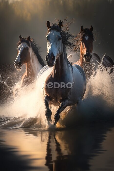 Poster  Chevaux galopant dans l’eau