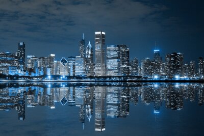 Poster  Chicago et skyline surplombant la ville la nuit