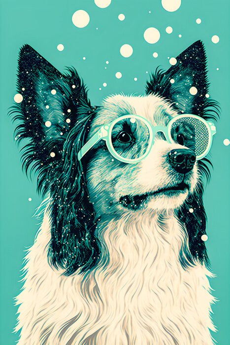 Poster  Chien avec des lunettes sur fond vert