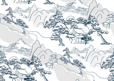 chinese lanscape japanese vector pattern oriental mountais seamless