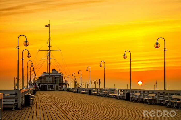 Poster  Ciel du soir et jetée en bois