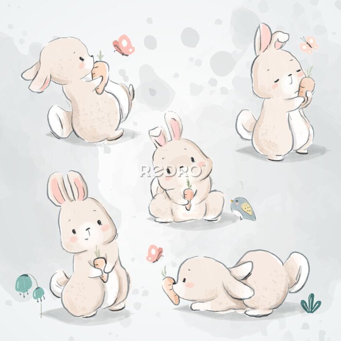 Poster  Cinq petits lapins