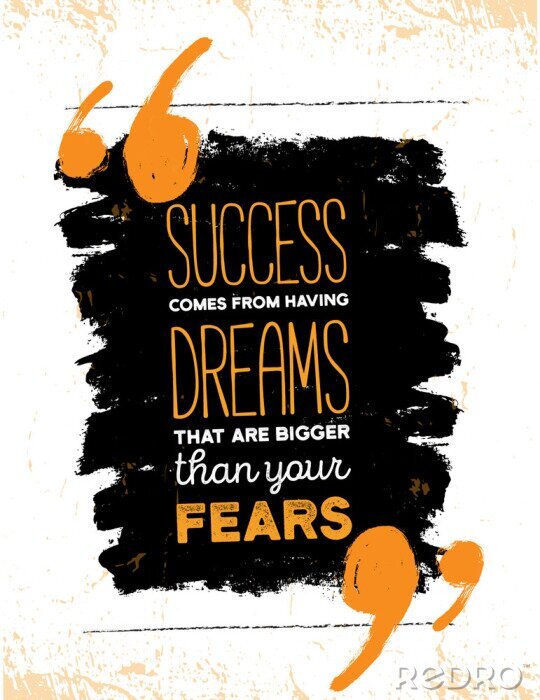 Poster  Citation de motivation inspirante sur la peur et le succès. Conception de t-shirt et affiche typographie vectorielle, décor de bureau. Fond en détresse