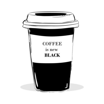 Poster  Citer le lettrage sur une tasse noire de café. Le café est une nouvelle citation au café au style calligraphie noir. Motivation de la promotion du café. Typographie graphique. Illustration dessinée à 