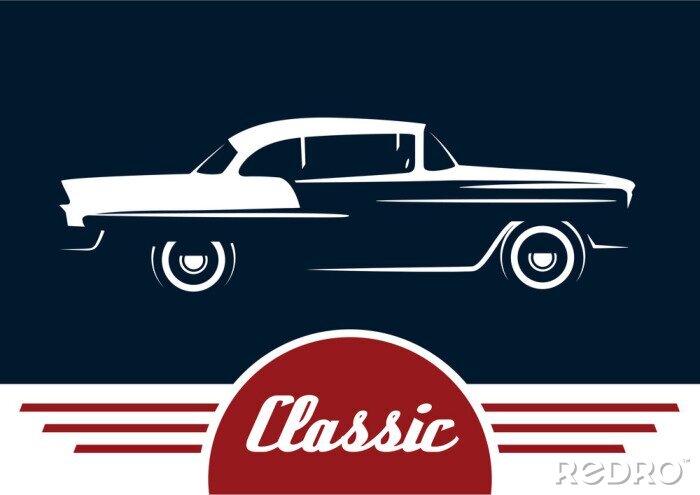 Poster  Classique, reto, voiture - vendange, véhicule, silhouette. conception vectorielle