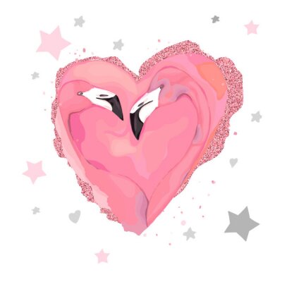Poster  Cœur XXL avec des flamants roses