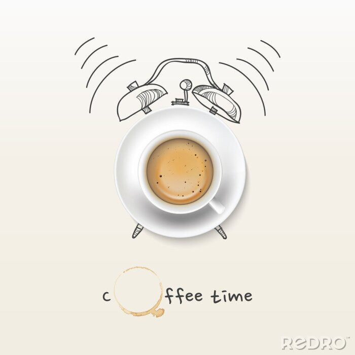 Poster  coffee cup time clock concept design background