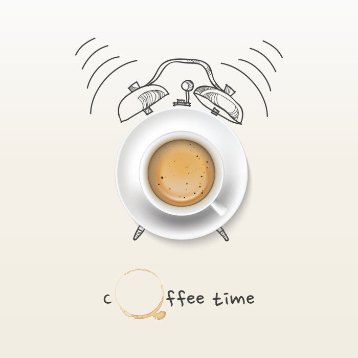 Poster  Coffee cup time clock concept design background