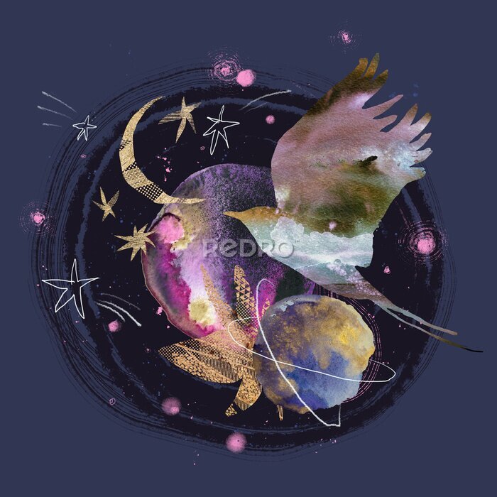 Poster  Collage artistique avec un oiseau