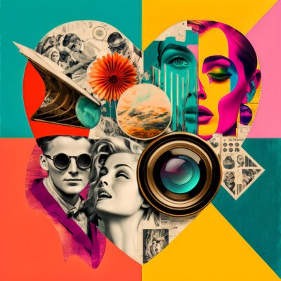 Poster  Collage avec des gens dans un style rétro
