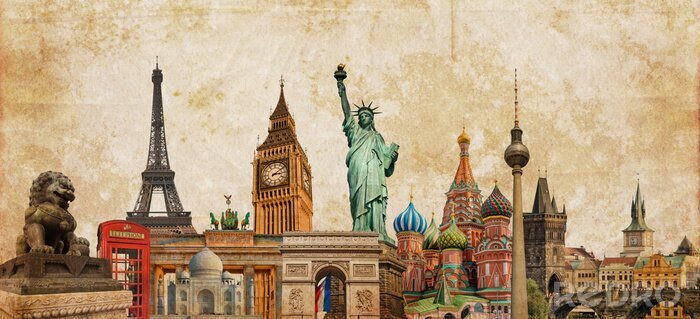 Poster  Collage avec des monuments et style vintage
