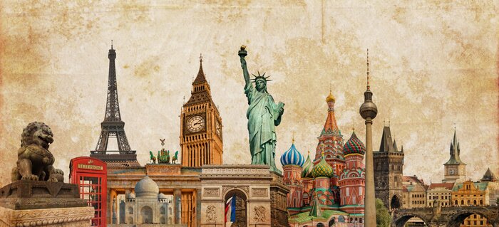 Poster  Collage avec des monuments et style vintage