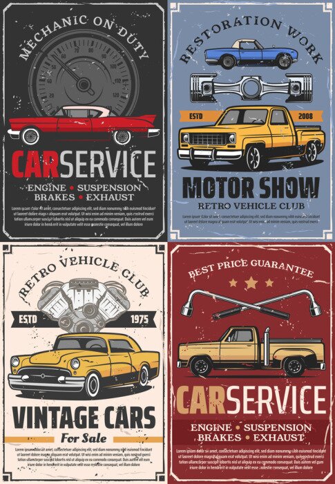 Poster  Collage d'annonces pour les ateliers de réparation automobile