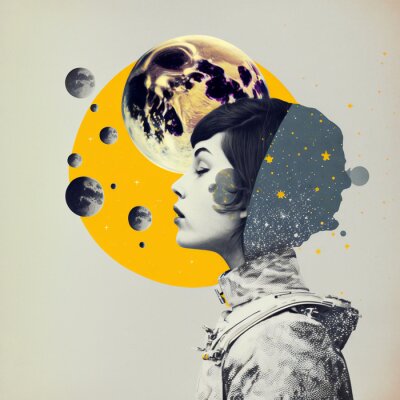 Poster  Collage de femme dans l'espace