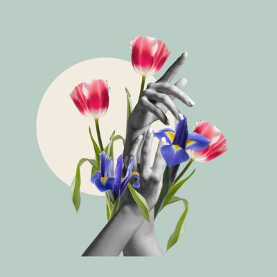 Collage de mains et de fleurs
