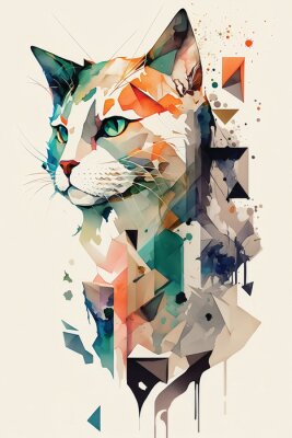 Poster  Collage g?om?trique avec un chat
