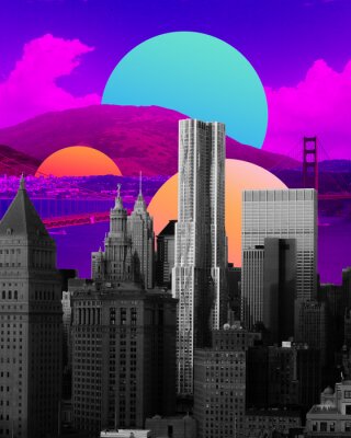 Poster  Collage urbain avec des gratte-ciel