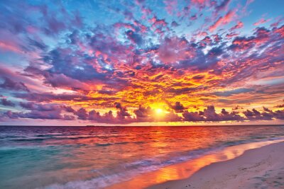 Coloré, Coucher soleil, océan, Maldives