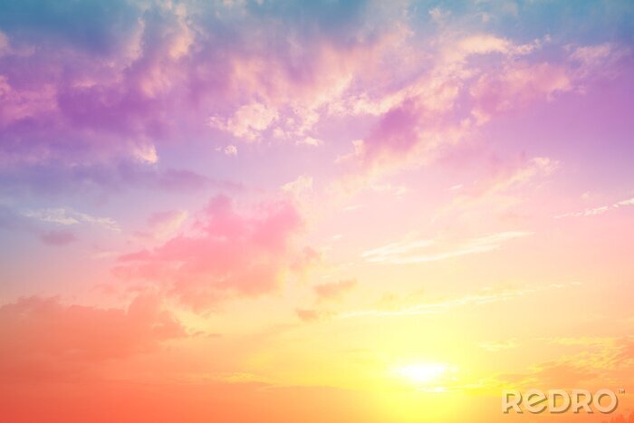 Poster  Colorful cloudy sky at sunset. Gradient color. Sky texture, abstract nature background
