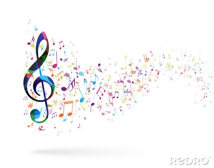 Poster  Colorful music notes background, abstract sign and symbol