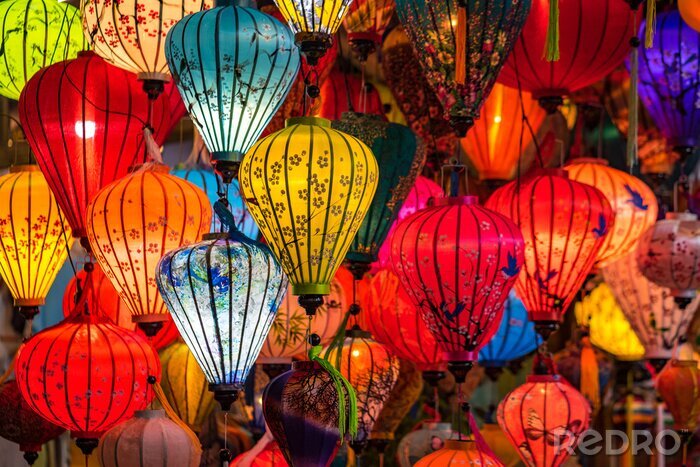 Poster  Colorful traditional Chinese lantern or light lamp to decorate street at night, there are famous things of Hoi An - the heritage ancient city of Vietnam.