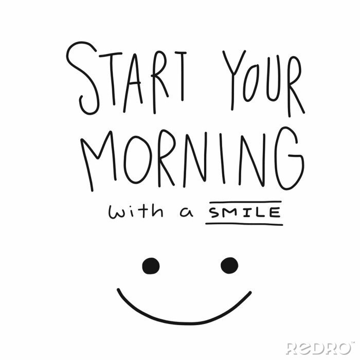Poster  Commencez votre matinée avec un mot sourire et une illustration vectorielle face