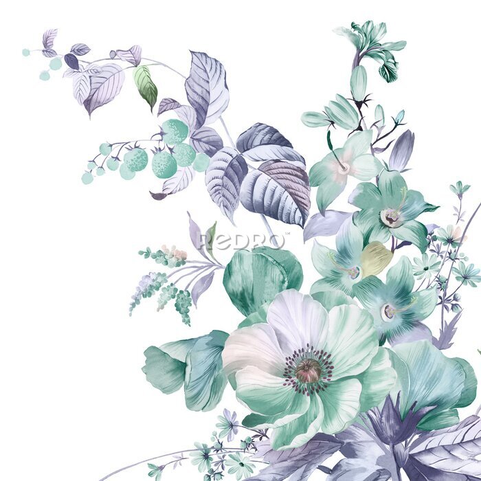 Poster  Composition avec une fleur et une brindille délicate