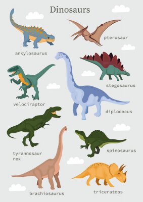 Poster  Composition de dinosaures version bande dessinée