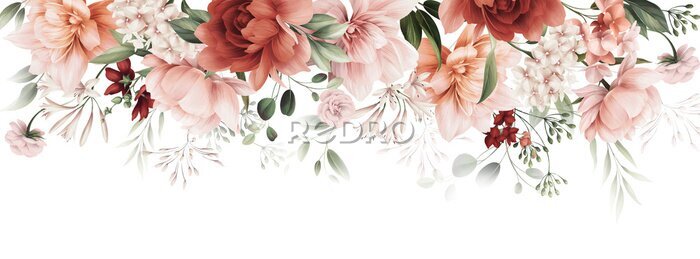 Poster  Composition de fleurs suspendues sur fond blanc