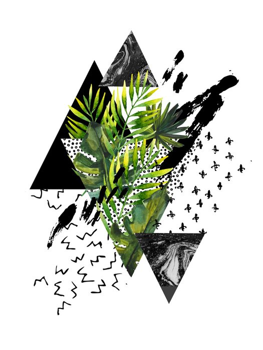 Poster  Composition exotique avec monstera et triangles