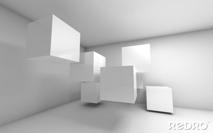 Poster  Compositions 3D tridimensionnelles avec des cubes blancs