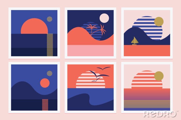Poster  Compositions géométriques avec coucher de soleil
