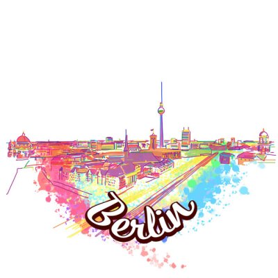 Sticker  Concept d'Art de dessin Skyline de Berlin