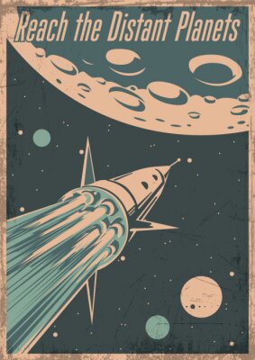 Poster  Conquête de l'illustration rétro de l'espace extra-atmosphérique