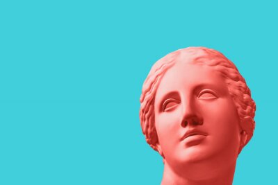 Sticker  Contemporary art concept collage with antique statue Venus head in a zine culture style. Modern trendy art.