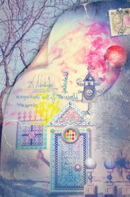 Contes de fées maison au lever du soleil