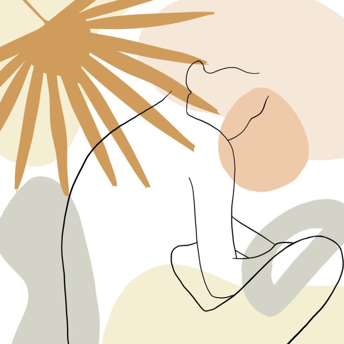 Poster  Continuous line, drawing of woman face, fashion concept, woman beauty minimalist with geometric doodle Abstract floral elements pastel colors. One line continuous drawing. vector illustration